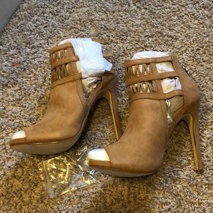 Tan Peep-toe Booties